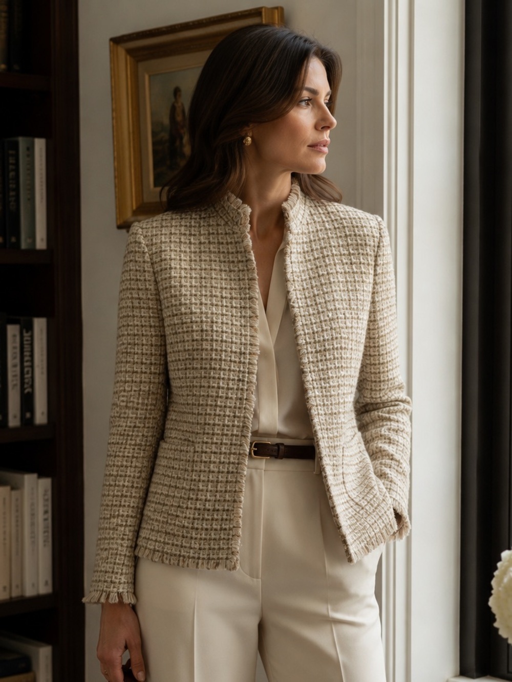 90s Vintage Daniele O by Tahari Levine 
Wool Blend Fringe Tweed Blazer
Size 14